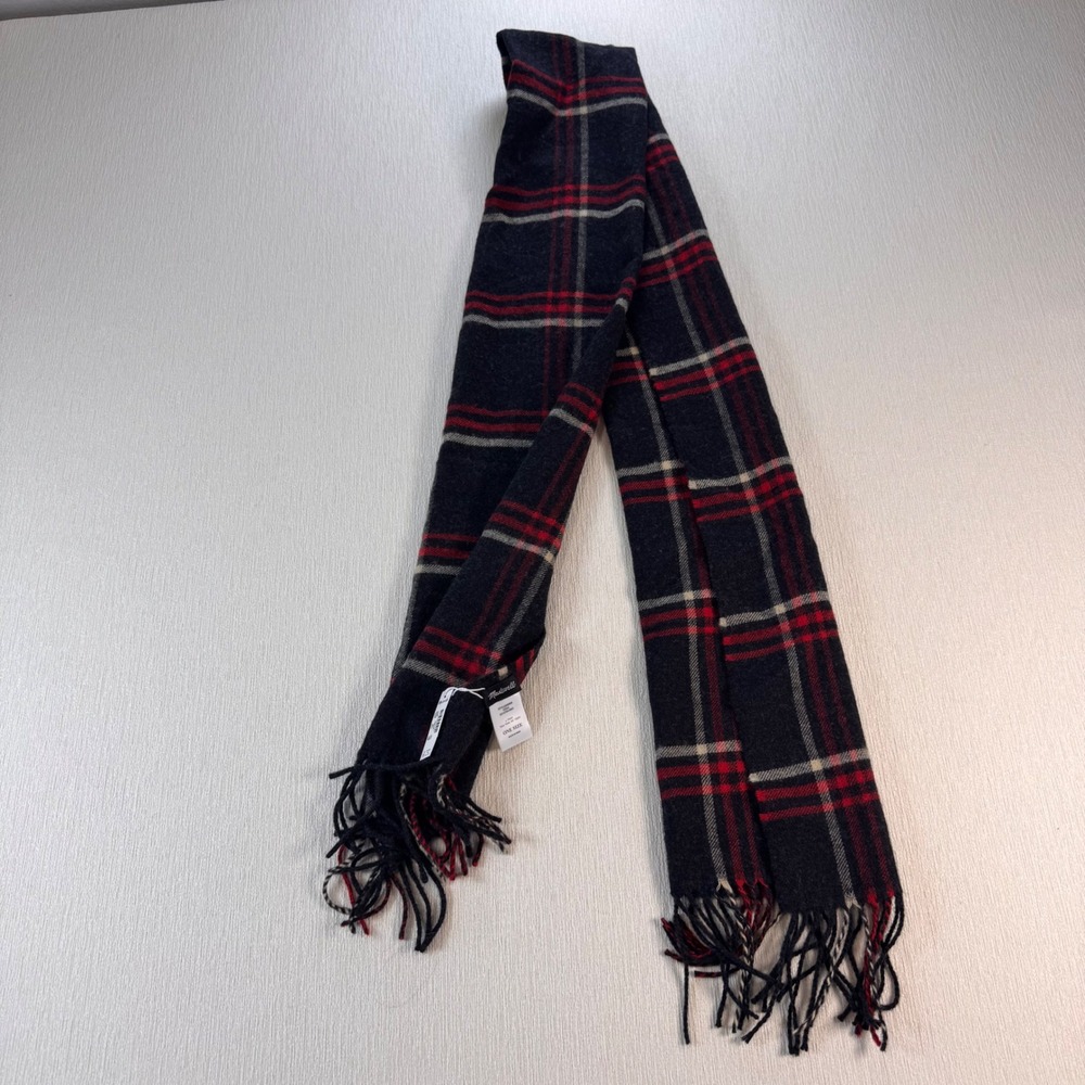 Madewell 100% Wool Plaid Scarf Black Red Fringed NS999 One Size NWT